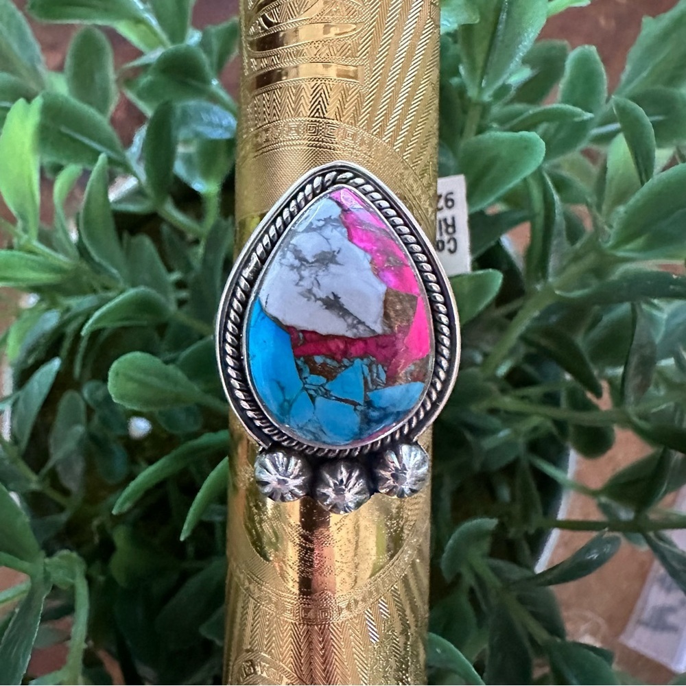 Cotton Candy Sterling Silver 925 Ring Pink, White, & Turquoise Stone! Size: 9